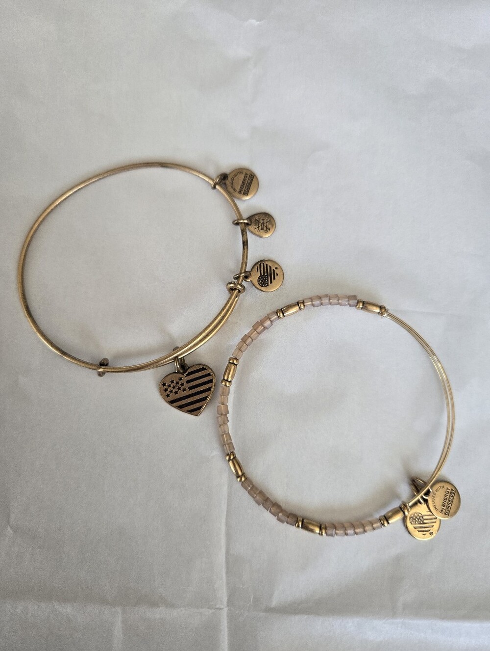 Alex and Ani Gold Tone American Flag Heart Charm Bracelet